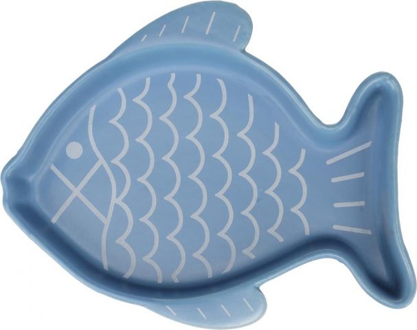 Comedero cerámica para gato en forma de pez Azul