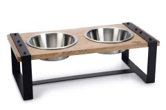 Platos perro de madera KARINT 56x28x18cm 2x1300ml