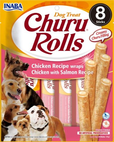 CHURU Dog ROLLS Pollo con Salmón 8x12gr